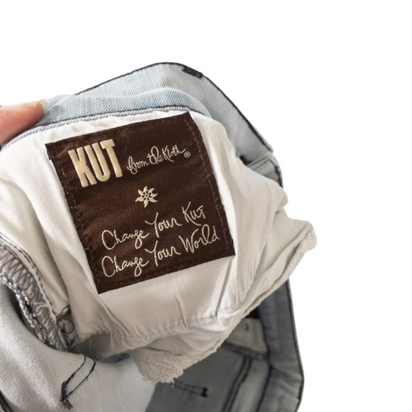 Kut from the Kloth Ankle Skinny White Light Blue Denim SZ 10 Raw Hem 28" L - Picture 9 of 13